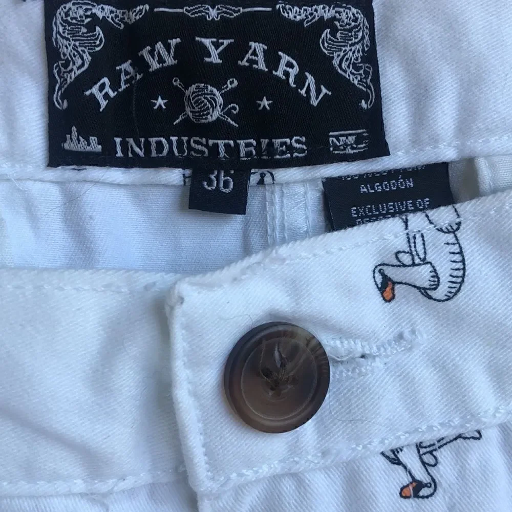 Men’s size 36 Raw Yarn Industries cotton chino white shorts summer ducky floats